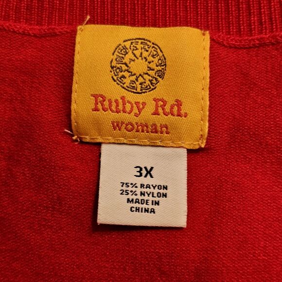 Red Sequined Sweater Womens Sz 3X Ruby Rd 3/4 Sleeve Knit Preppy Holiday - Picture 4 of 10